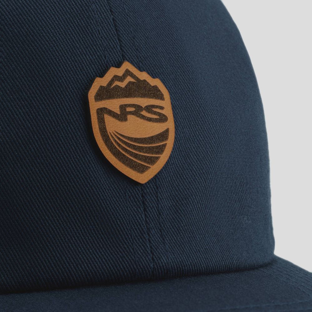 NRS Dad Hat Navy Leather logo